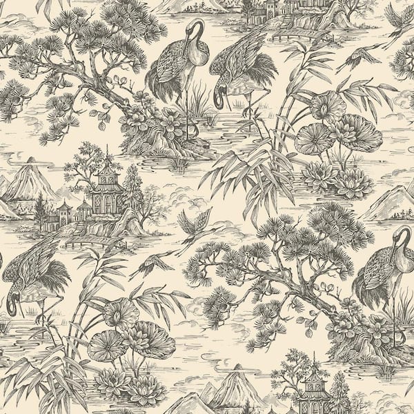 HOLDEN Natori Crane Cream and Charcoal Non-Pasted Non-Woven Wallpaper (Covers 56 Sq. Ft.)