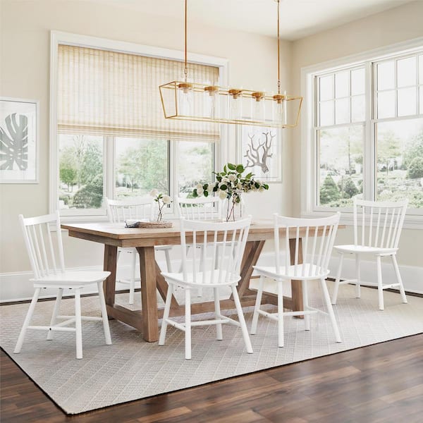 LUE BONA Winston White Windsor Dining Chair Farmhouse Wooden Spindle Back Dining Chair Side Chair for Dining Room Set of 6