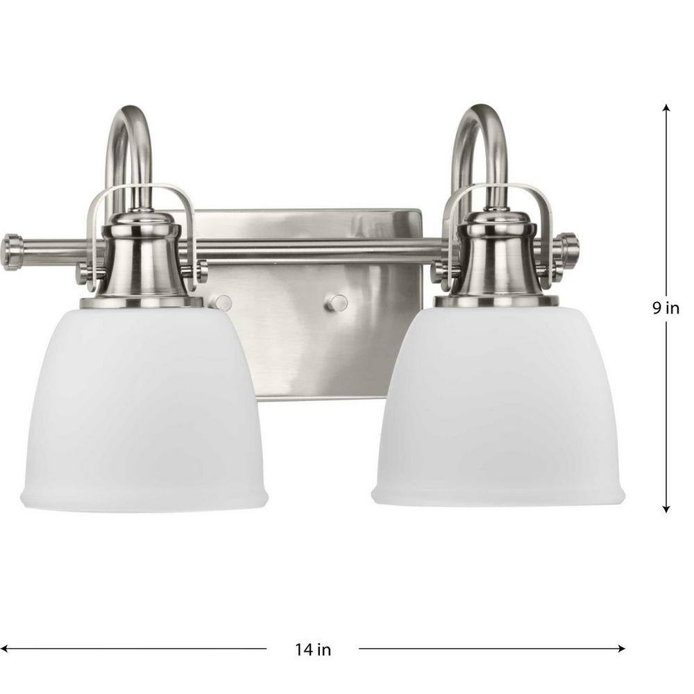 Preston Brushed Nickel 2-Light Bath Vanity with Opal Glass Shades