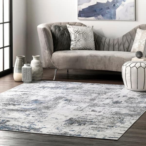 Dali Machine Washable Modern Abstract Gray 8 ft. x 8 ft. Square Rug