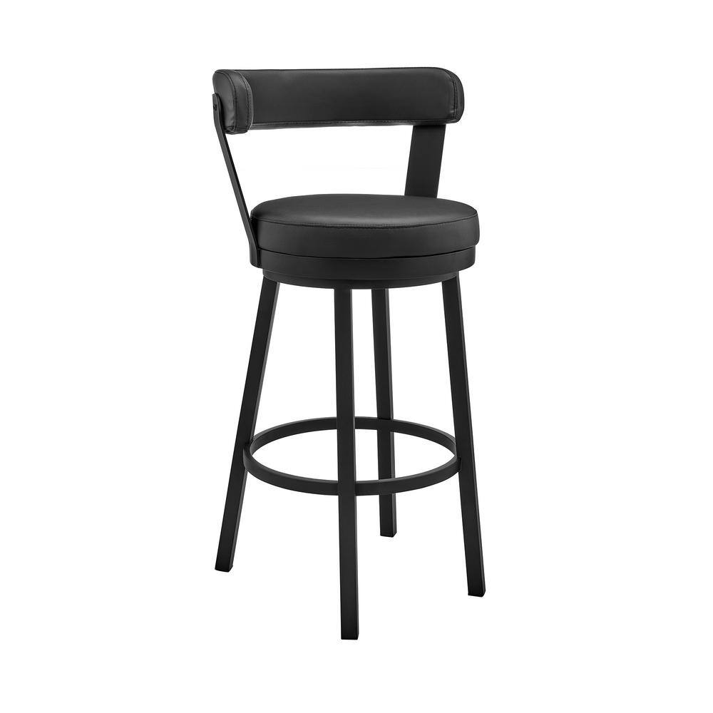 Armen Living Bryant 36 in. Black Metal Bar Stool with Faux Leather Seat