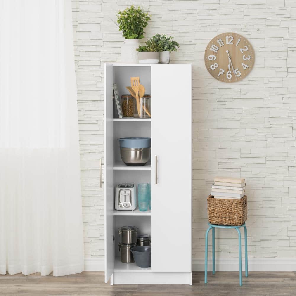 White Tall Storage Cabinet with Adjustable Shelves