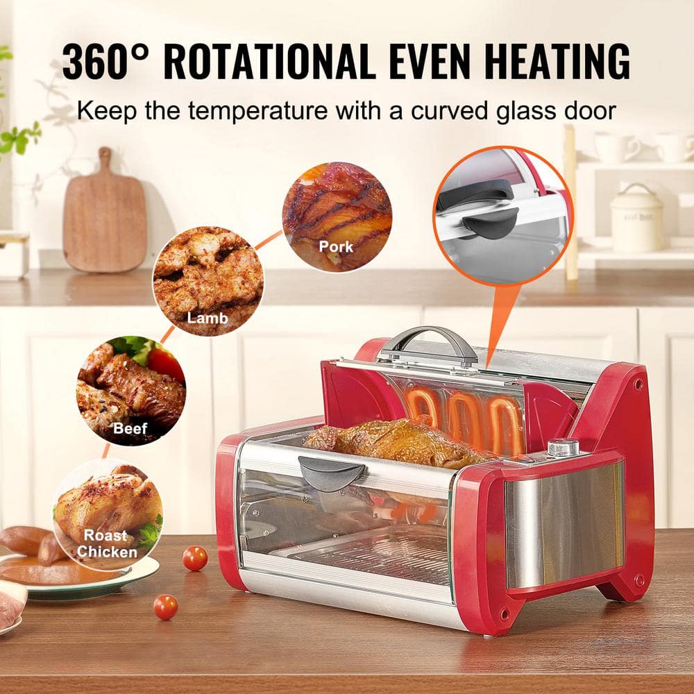 Red and Stainless Steel Electric Shawarma Grill Machine with Rotating Function