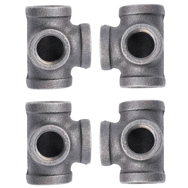 PIPE DECOR 3/8 in. Black Malleable Iron FPT x FPT x FPT x FPT Side Outlet Tee Fitting (4-Pack)