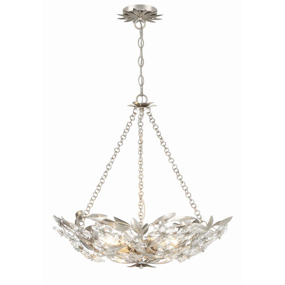 Antique Silver Crystal 6-Light Floral Chandelier