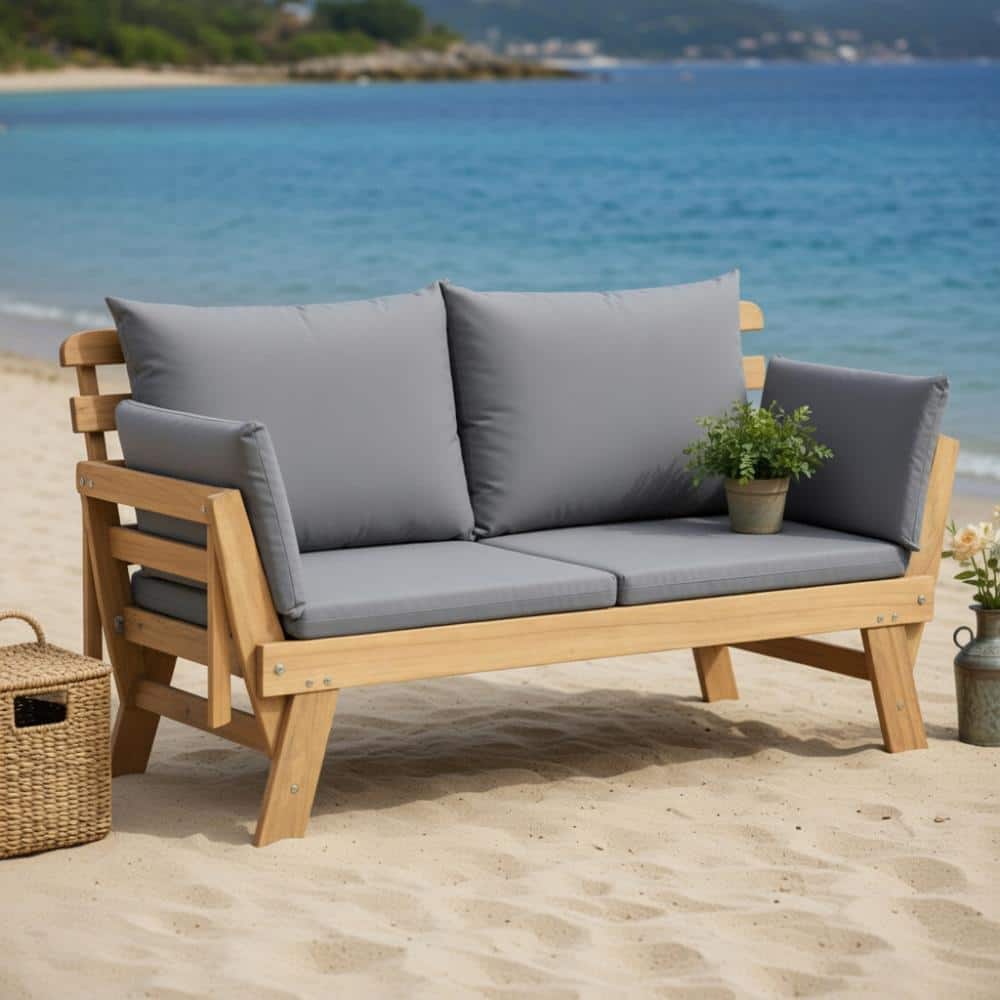 convertible acacia wood patio daybed with removable cushions multi functional outdoor furniture price history on PriceWatchPro