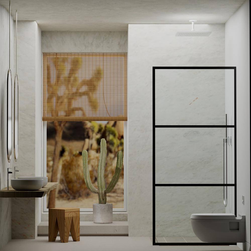 34 in. W x 72 in. H Fixed Framed Shower Panel in Matte Black Finish with Patterned Glass price history on PriceWatchPro