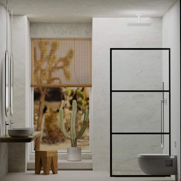 Staykiwi 34 in. W x 72 in. H Fixed Framed Shower Panel in Matte Black Finish with Patterned Glass