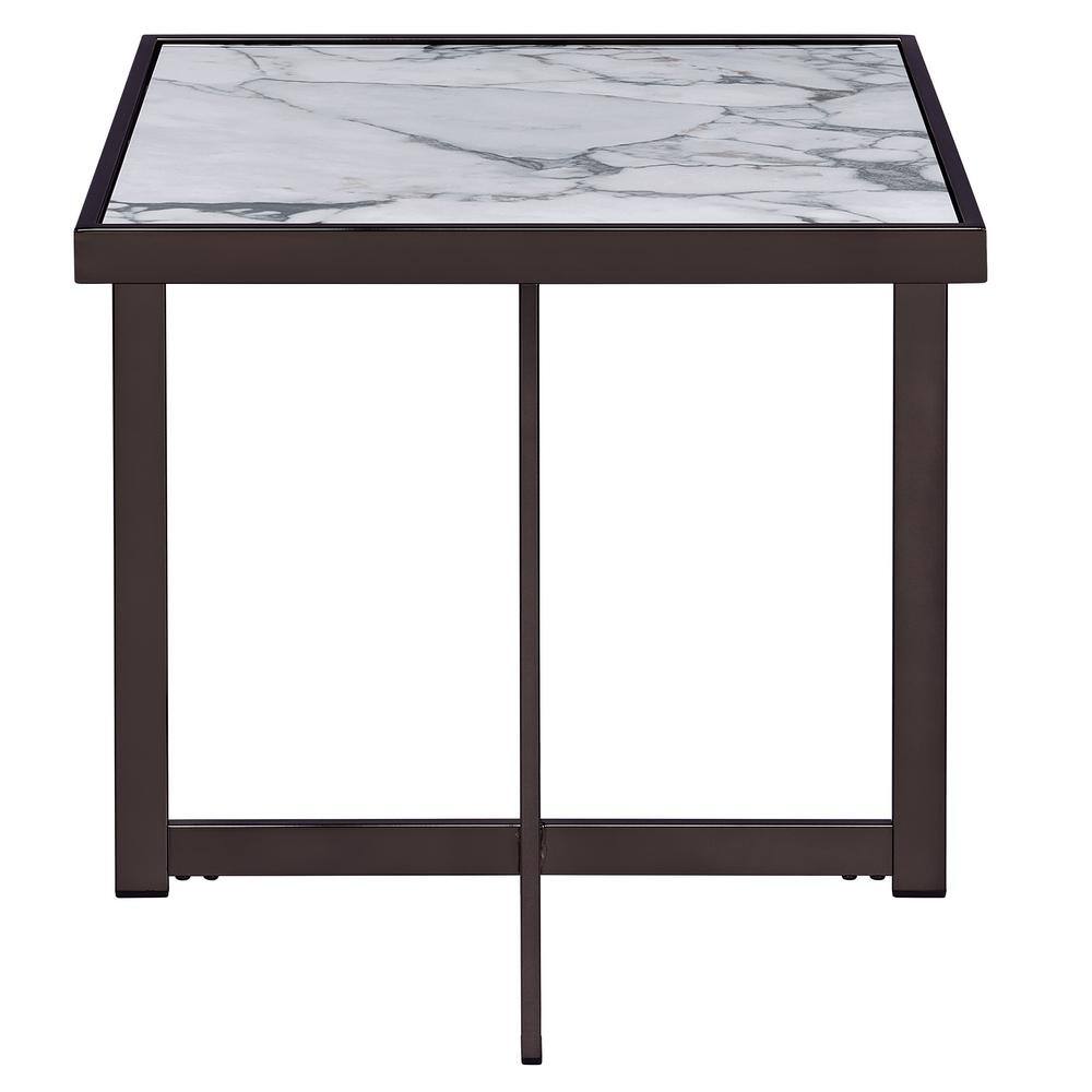 Kayley 23" White Sintered Stone Square End Table with Black Metal Base