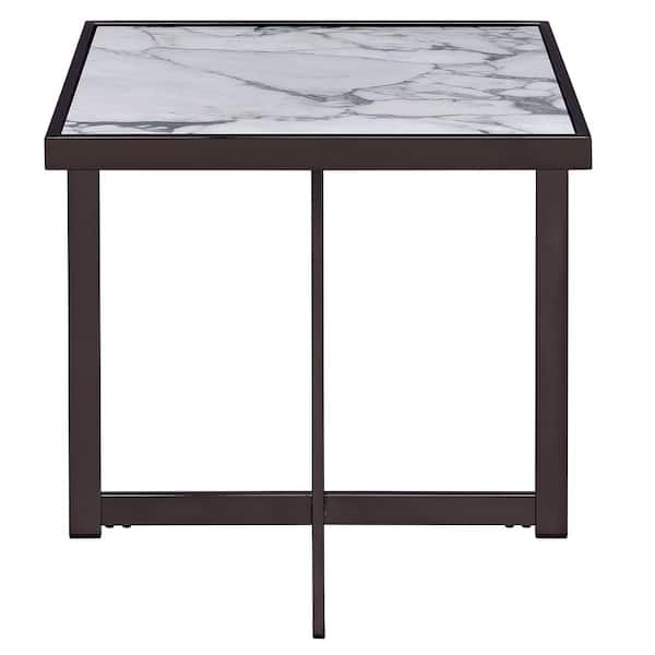 Steve Silver Kayley 23 in. Stone Square Black Metal End Table