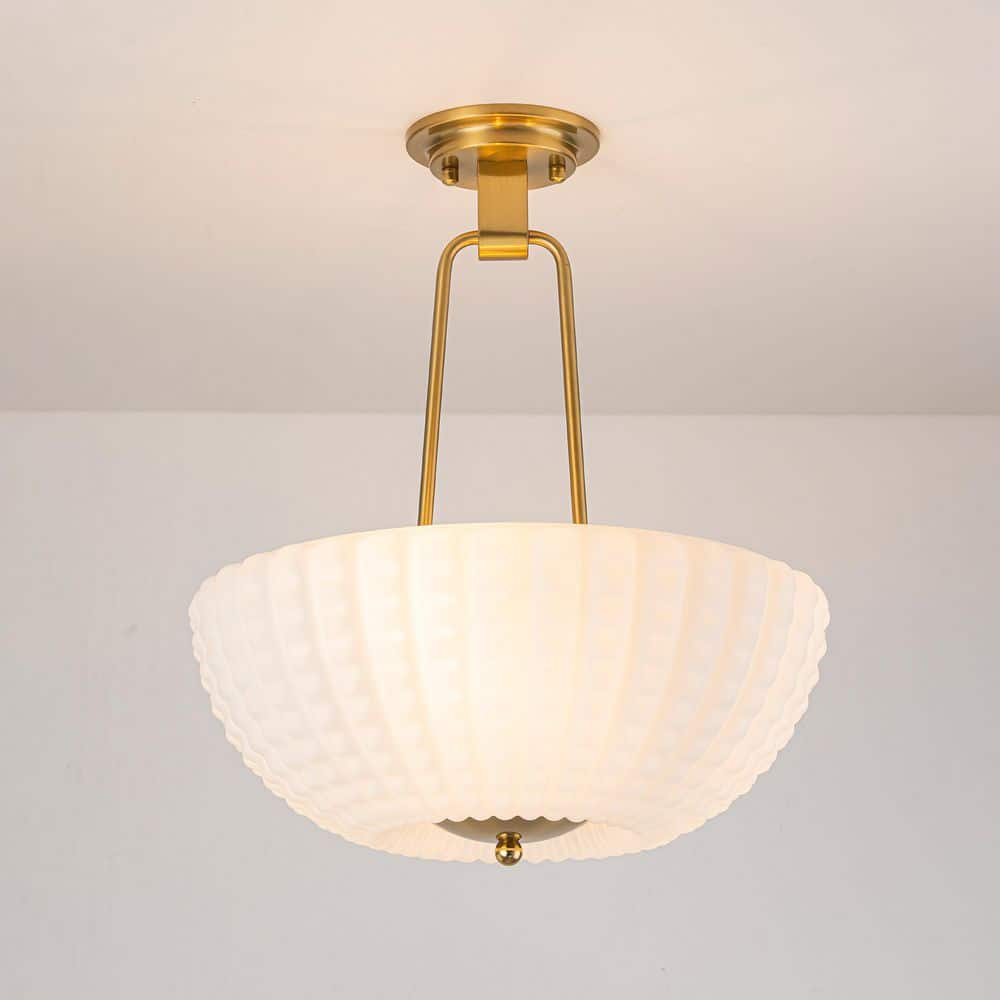 Maris 15.7 in. 3-Light Modern Transitional Brass Semi-Flush Mount with Scalloped Opal Glass for Hallway price history on PriceWatchPro