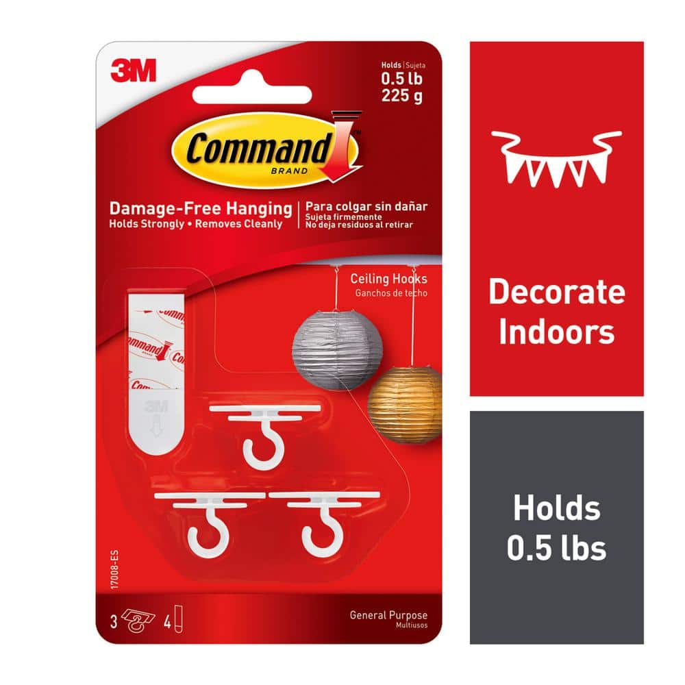 Command Ceiling Hooks (3 Hooks, 4 Adhesive Strips) 17008-ES - The Home Depot
