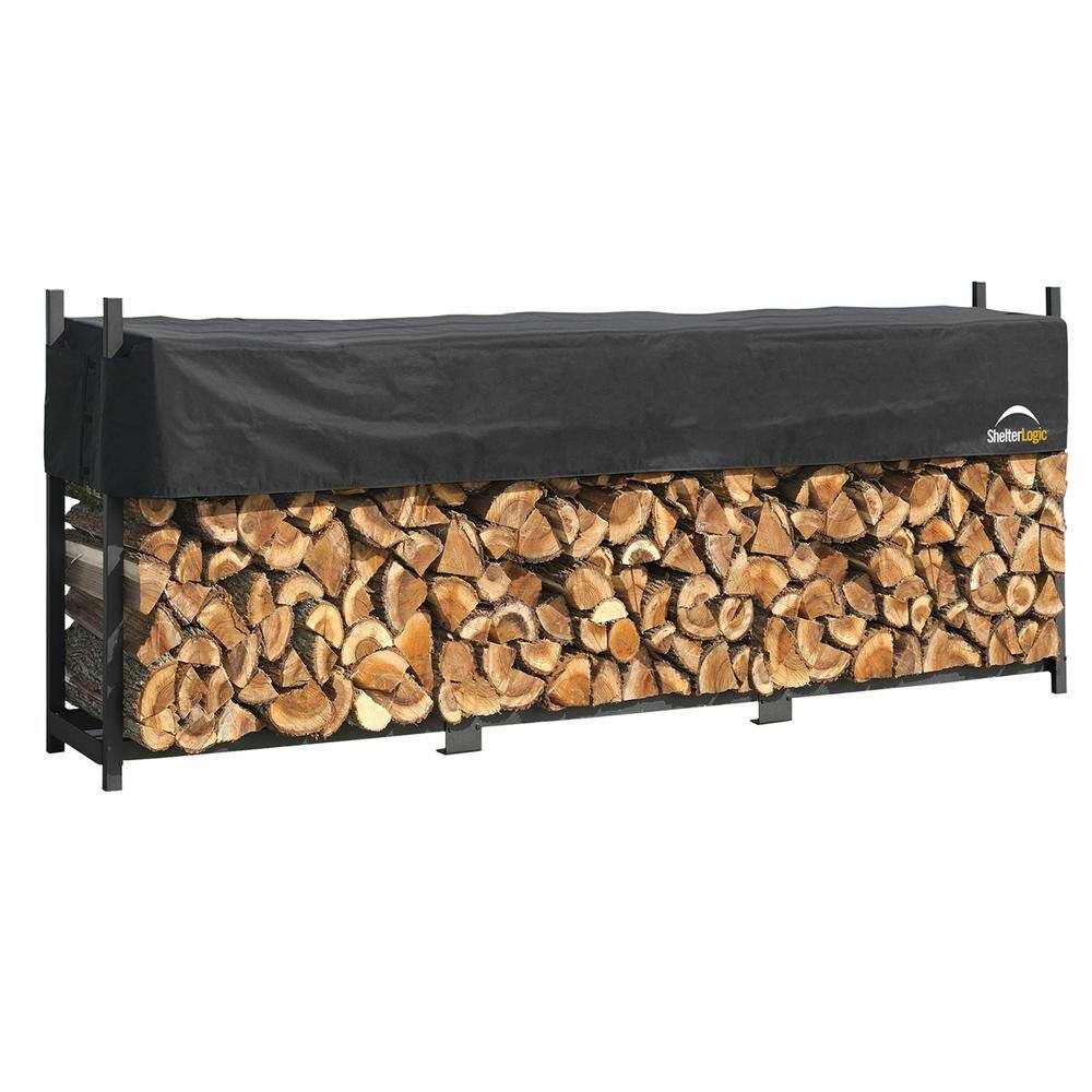 Ultra Duty Black Steel 12 ft Log Rack with Adjustable Cover