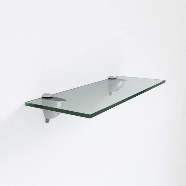 Bathroom Wall Mounted Clear Glass Shelf With Chrome Supports