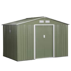 9 ft. W x 6 ft. D Outdoor Metal Storage Shed with Base 4 Vents and 2 Sliding Doors Covers Area (54 sq. ft.) Green