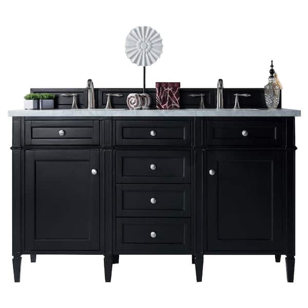 James Martin Vanities Brittany 60 in. W x 23.5 in.D x 34 in. H Double Bath Vanity in Black Onyx with Solid Surface Top in Arctic Fall