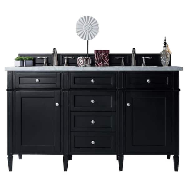 James Martin Vanities Brittany 60 in. W x 23.5 in.D x 34 in. H Double Bath Vanity in Black Onyx with Marble Top in Carrara White