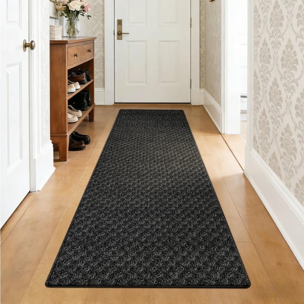 Black 2 Ft.x 6 Ft.Runner Rug Mini Diamond Trellis Self Adhesive Non Slip Mat For Hallway Entryway Kitchen Multi-Use