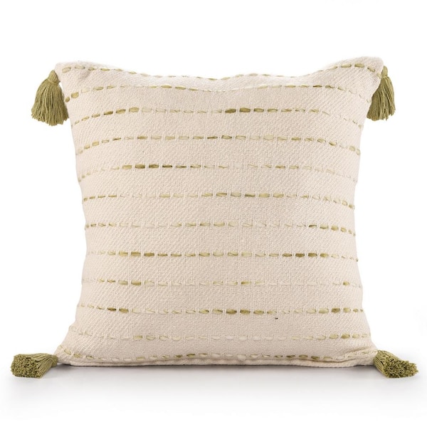 Tommy Pillow 24 - Natural Wool Hand Loomed Ivory and Brown Indian Pillow, Decorative  Pillows