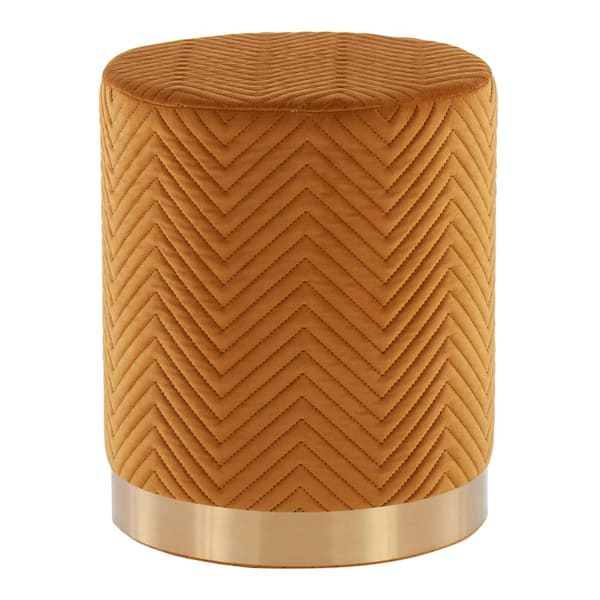 Lumisource Marla Chevron Ottoman in Golden Velvet and Gold Steel