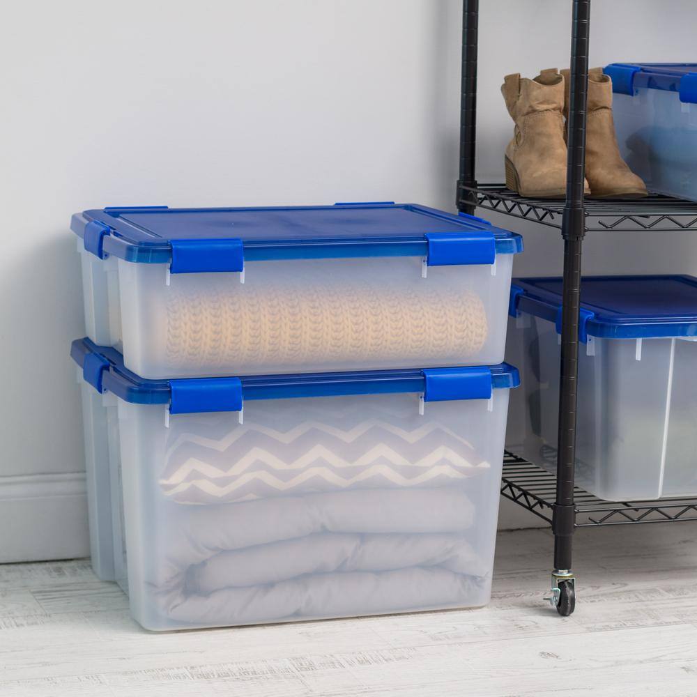 Blue and Clear Heavy-Duty Plastic Stackable Storage Box with Lid