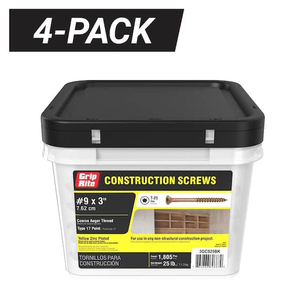 4-Pack, 9 x 3 in. Star Drive Flat Head Coarse Construction Wood Screws (100 lb. / 7,220 piece)