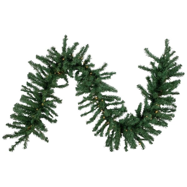 27 ft. x 20 in. Pre-Lit Green Artificial Pine Christmas Garland Warm White LED Lights