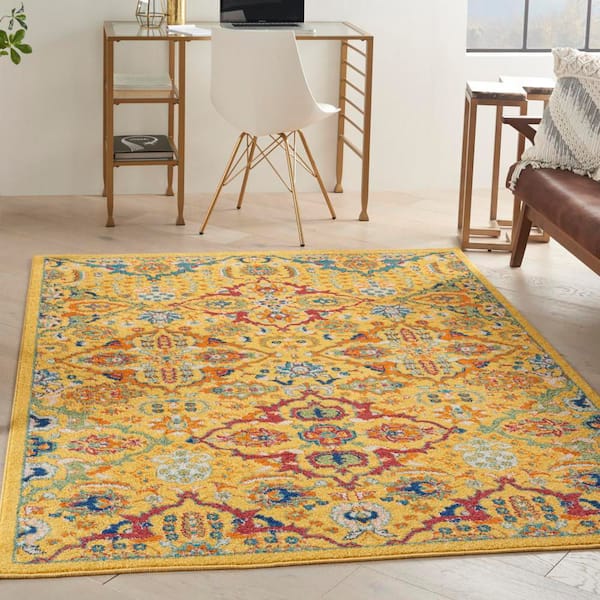 Allur Yellow Multicolor 4 ft. x 6 ft. Floral Bohemian Modern Area Rug