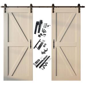 38 in. x 84 in. K-Frame Tinsmith Gray Double Pine Wood Interior Sliding Barn Door with Hardware Kit, Non-Bypass