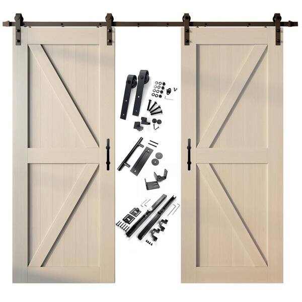 HOMACER 38 in. x 84 in. K-Frame Tinsmith Gray Double Pine Wood Interior Sliding Barn Door with Hardware Kit, Non-Bypass