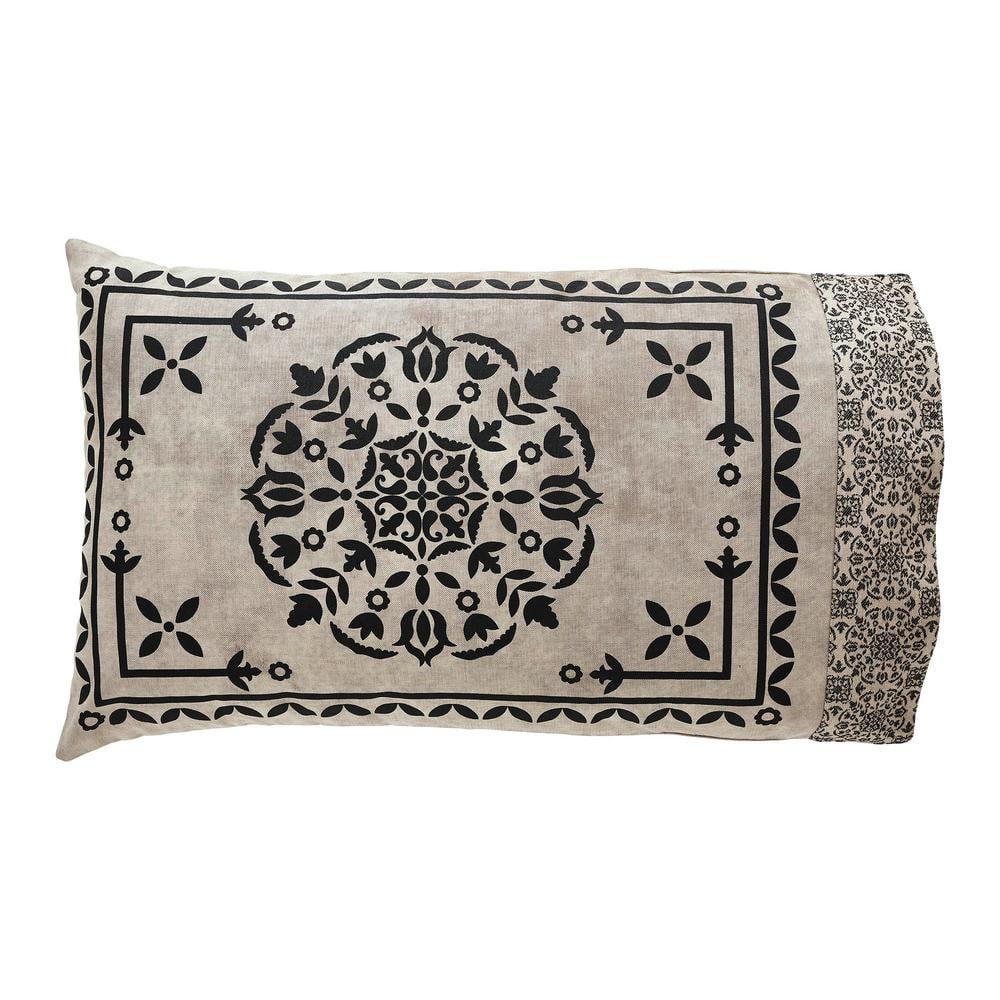 Standard Black and Tan Cotton Blend Medallion Pillowcase Set