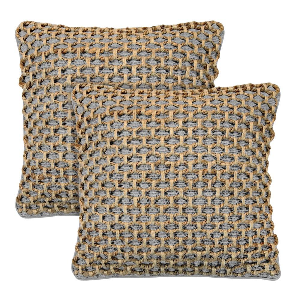 Jada Gray Geometric Braided Polyester 18 in. x 18 in. Throw Pillow (Set of 