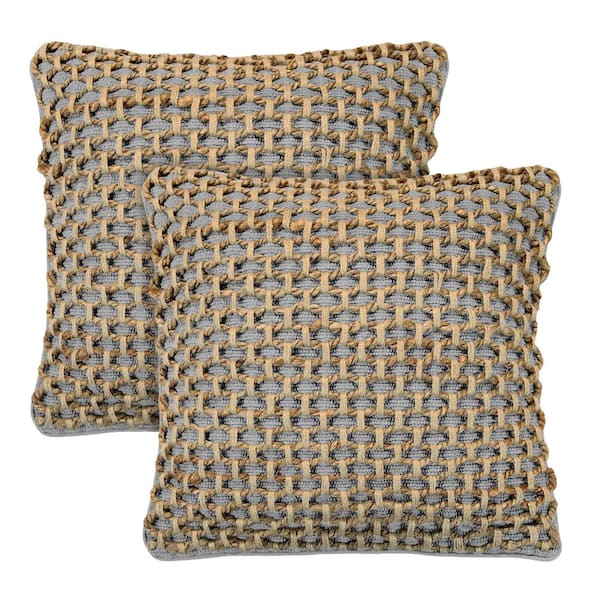 Boho Living Jada Gray Geometric Braided Polyester 18 in. x 18 in. Throw Pillow (Set of 2)