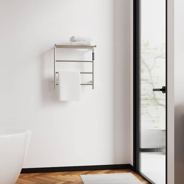 Unbranded Electric Towel Warmer Wall Mount Heated Towel Rack 3-Bar Plug in Hardwired Warmer Drying Rack, Brushed Nickel