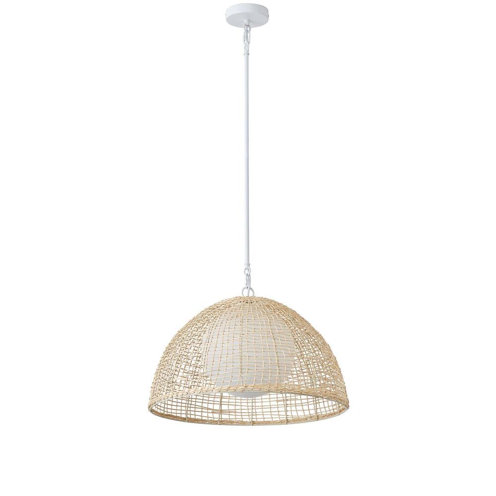 DEWDROP Boho Japandi Dome Handwoven Rattan Pendant Light Frosted