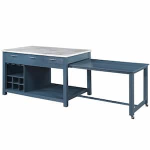 Tatum 104 in. Rectangle Blue Faux Marble with Wood Frame (Seats 8)