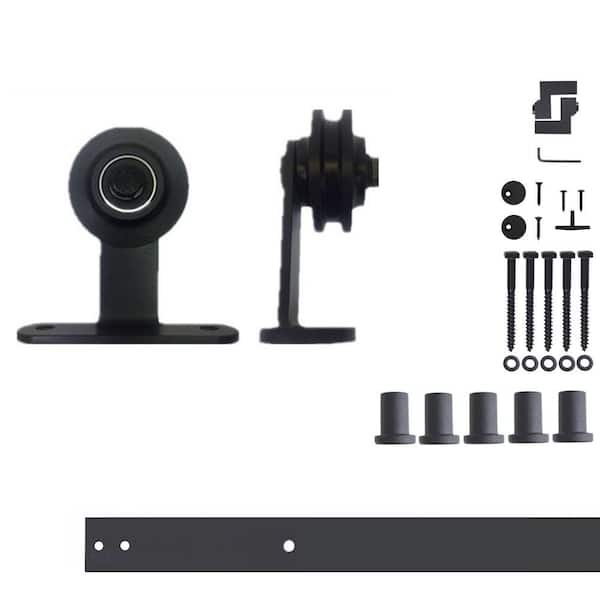 HOMACER 6.6 ft./79 in. Black Rustic Non-Bypass Sliding Barn Door Hardware Kit T-Shape Design Roller for Single Door