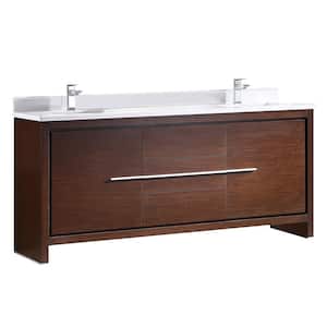 Allier 72 in. Double Vanity in Wenge Brown with Glass Stone Vanity Top in White with White Basin