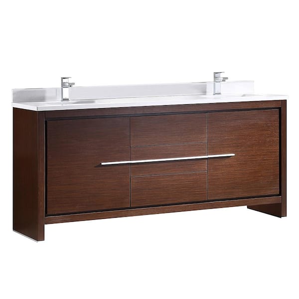 Fresca Allier 72 in. Double Vanity in Wenge Brown with Glass Stone Vanity Top in White with White Basin