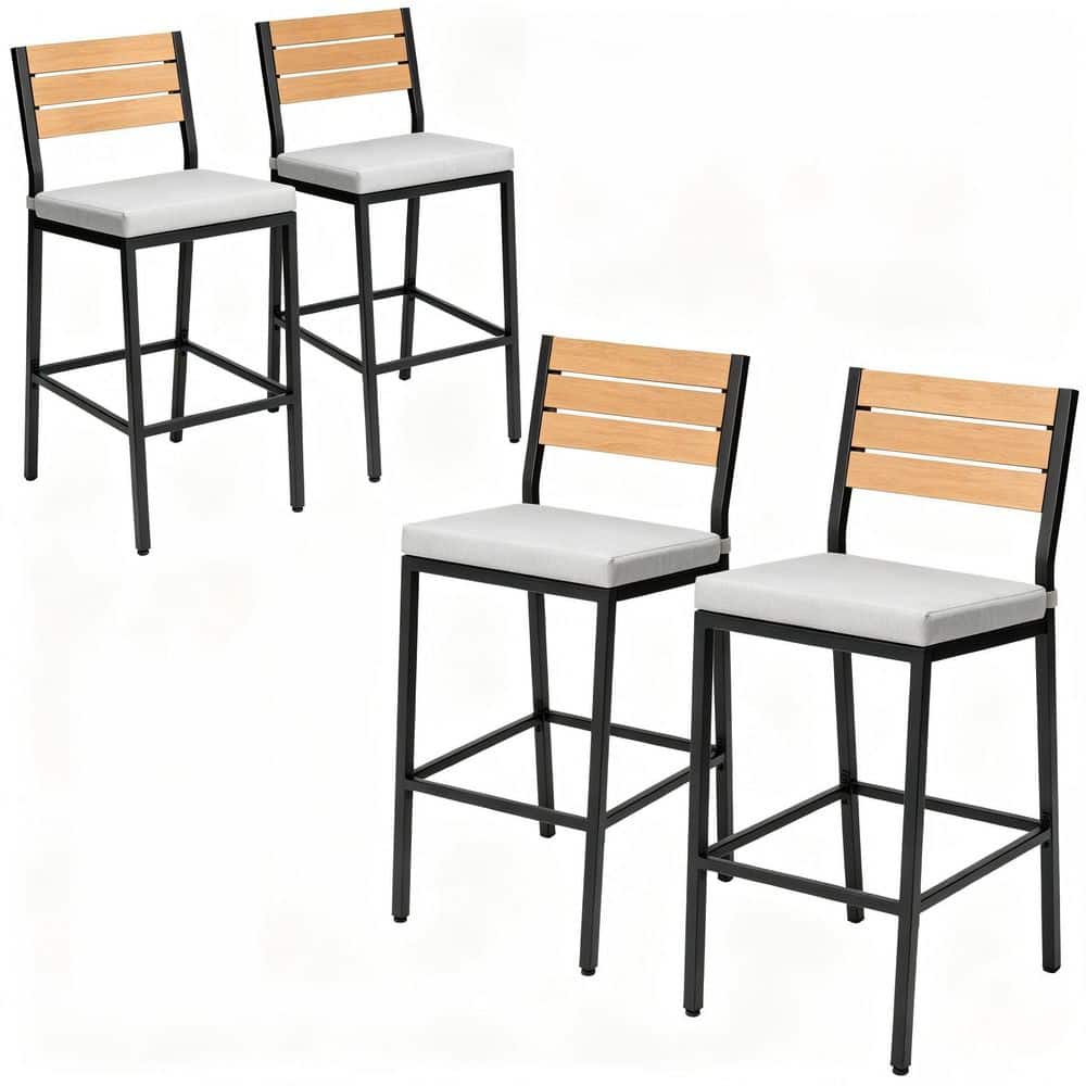 4-Pack Metal Outdoor Bar Stool with Cushion in Linen Bar Stool with 600 lbs Weight Capacity WPC Backrest for Deck Patio price history on PriceWatchPro
