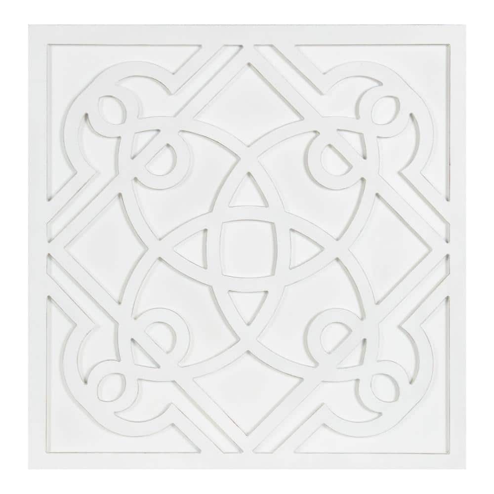 Mercador White Wooden Square Wall Art Plaque, 24 x 24