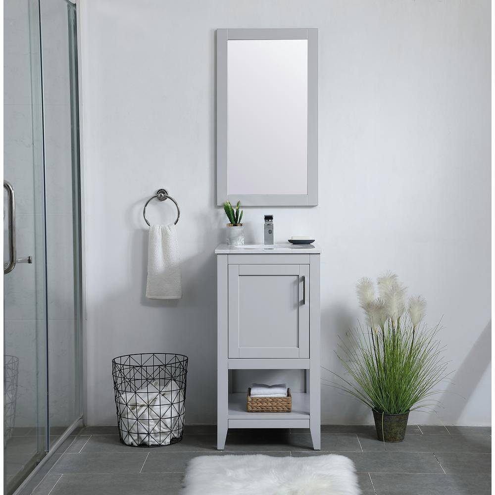 Gray Rectangular Wood Bathroom Vanity Mirror 18 x 32 Inch