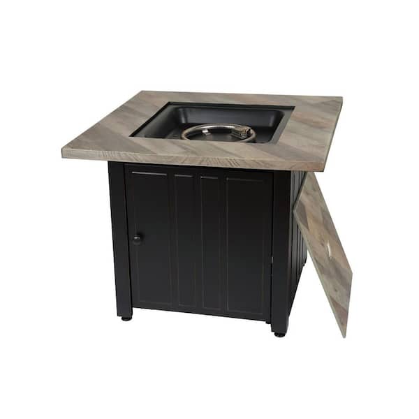 30 in. W x 30 in. Outdoor Square Steel Frame LP Gas Multi-Brown Fire Pit Print Resin with Electronic Ignition