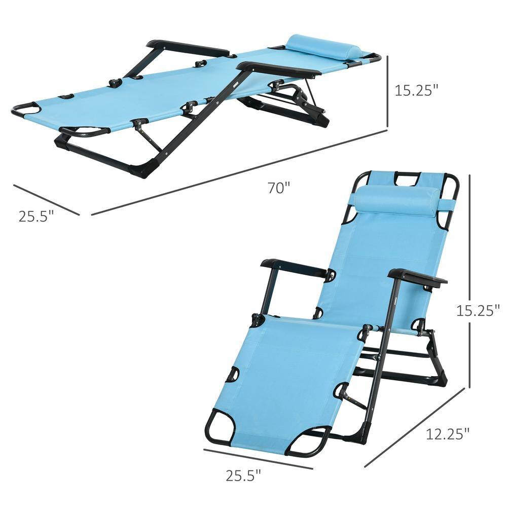 Blue Adjustable Outdoor Chaise Lounge Chair with Pillow and Armrests