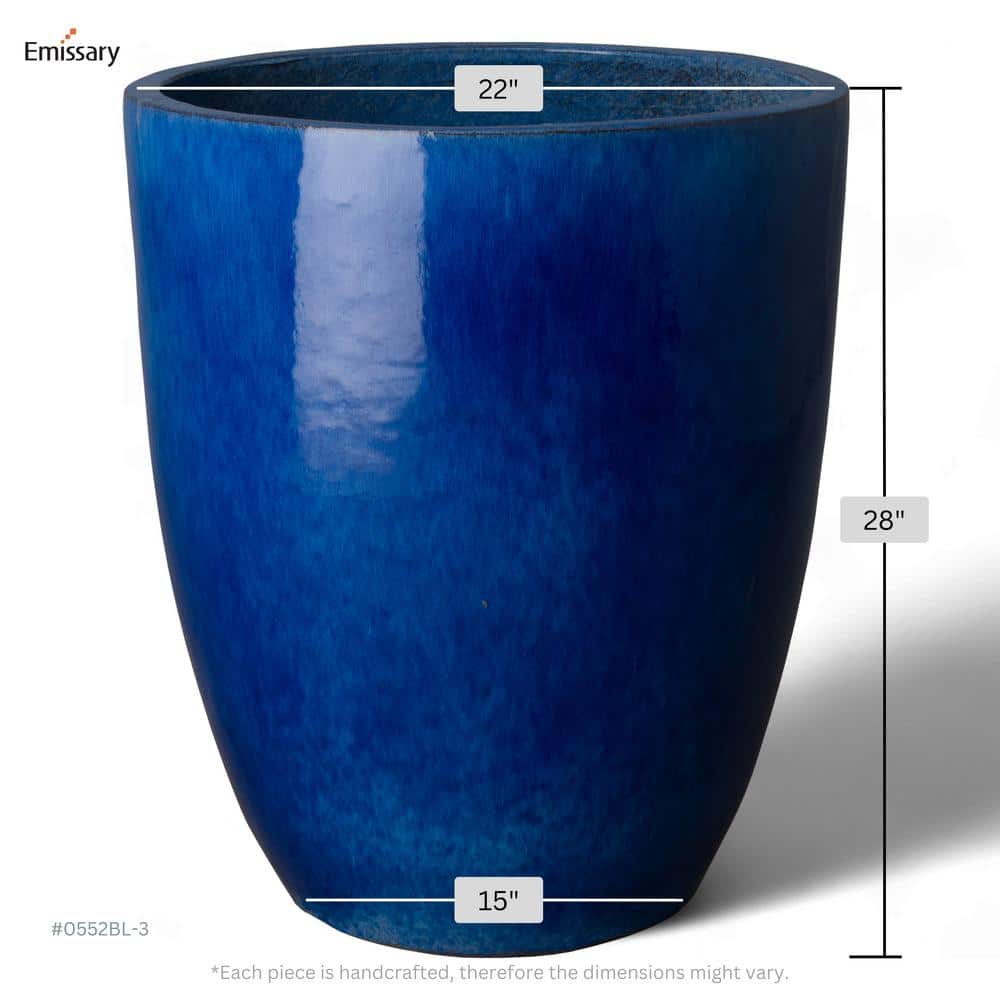 Tall Blue Handmade Ceramic Planter for Indoor/Outdoor Use