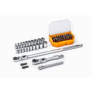 1/4 in. Drive 6-Point SAE/Metric Slim Flex-Head Ratchet and Socket Mechanics Tool Set (55-Piece)