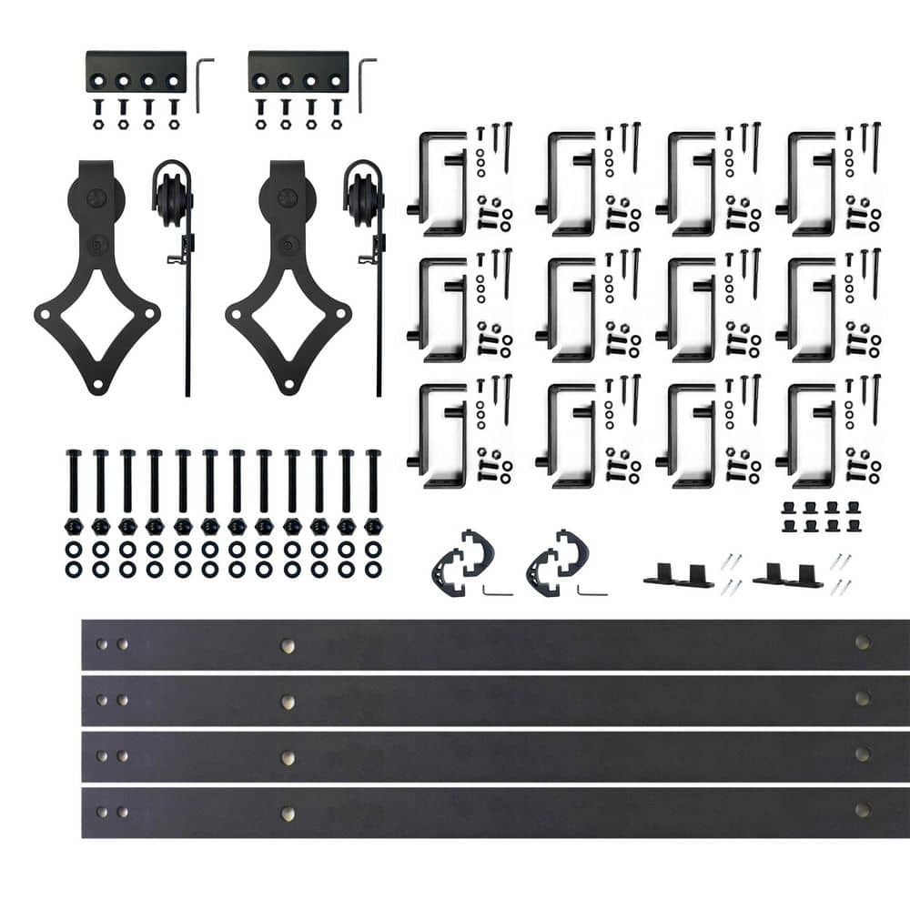 16 ft./192 in. Black Rustic Double Track Bypass U-Shape Sliding Barn Door Hardware Kit - Diamond Design Roller price history on PriceWatchPro