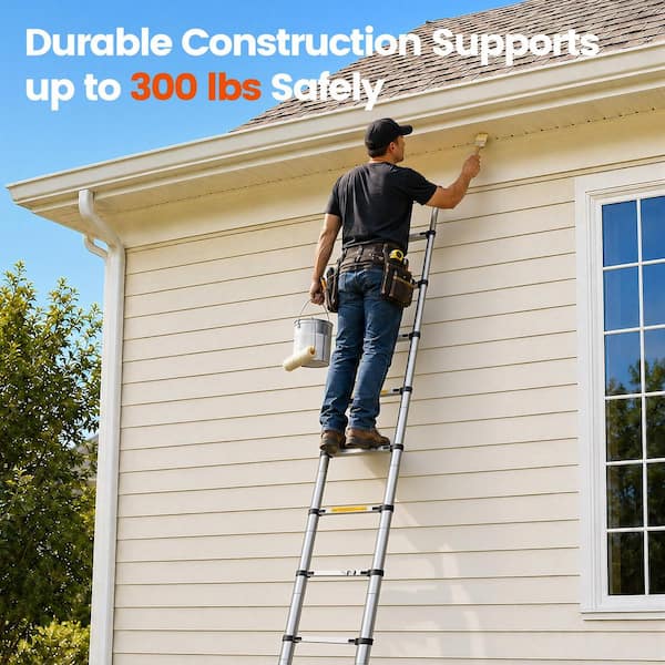 14.5 ft. Aluminum Telescoping Extension Ladder with 300 lbs. Load Capacity Type IA Duty Rating for Home, Outdoor