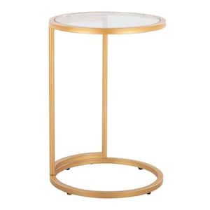 Round Zenn 16 in. Gold Metal and Clear Glass End Table
