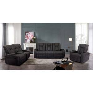 Stocklin 83 in. Dark Gray Faux Leather 3-Seats Sofa with Cup Holders
